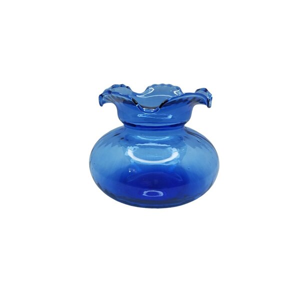 Vintage Cobalt Blue Ruffle Edge Top Globe Style Vase - Picture 13 of 13